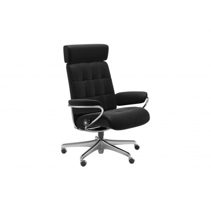 Quick Ship Stressless London Office Chair With Adjustable Headrest in Paloma Black