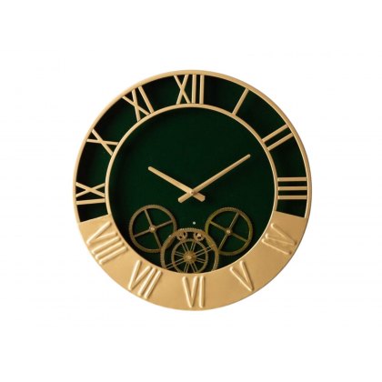 Dark Green and Gold Metal Gears Wall Clock